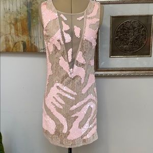 6126’s “Blair” Nude Lace Dress with Pink Sequins